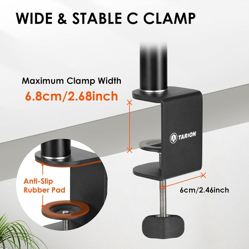 TARION Camera Desk Mount Stand Overhead: Articulated Camera Arm Clamp 3/8'' 1/4'' Screws Adjustable Table Mount Flexible Gear Joints for DSLR, Phone, Projector TKA01-L (Upgraded Version) - Image 5